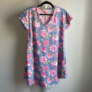 Sweet Lovely by Jen Pink and Blue Floral Casual Dress